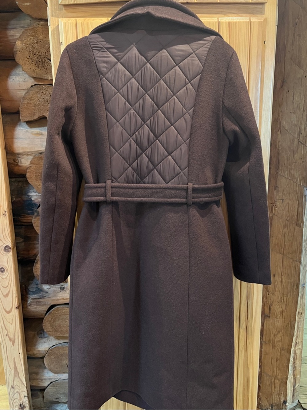 Soia & Kyo Dark Brown Quilted-Front Wool-Blend Belted Trench Coat - Picture 4 of 7